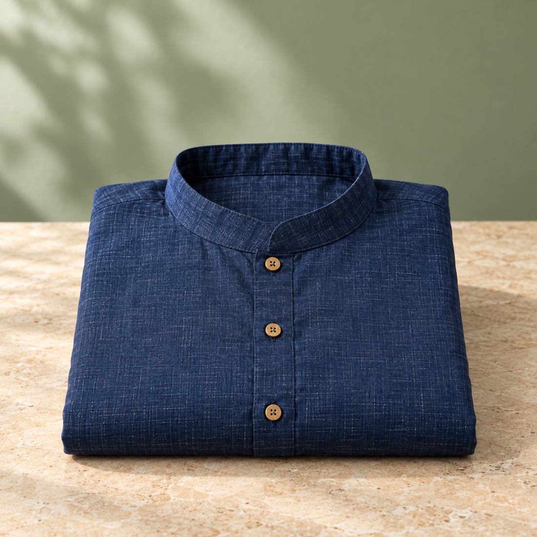 Folded indigo cotton kurta for an apparel catalog